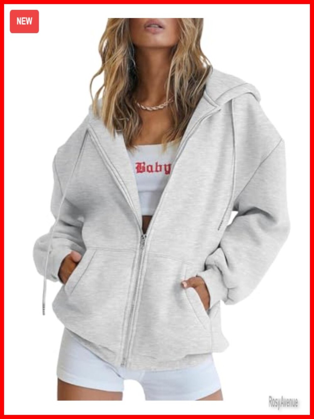 Women's Drawstring Zip Up Oversized Fleece Hoodie with Pockets
